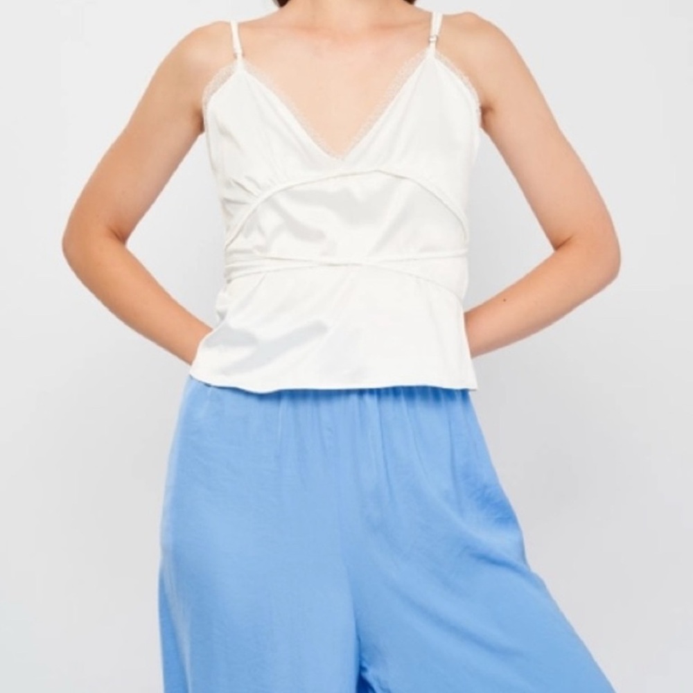 Zara lace trim wrap tie satin top - Picture 1 of 6
